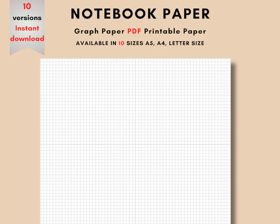 Notebook Paper Digital Download School Paper Graph Paper PDF Printable Paper Lined Paper A5 A4 Letter Size PDF Planner Pages Graph Etsy