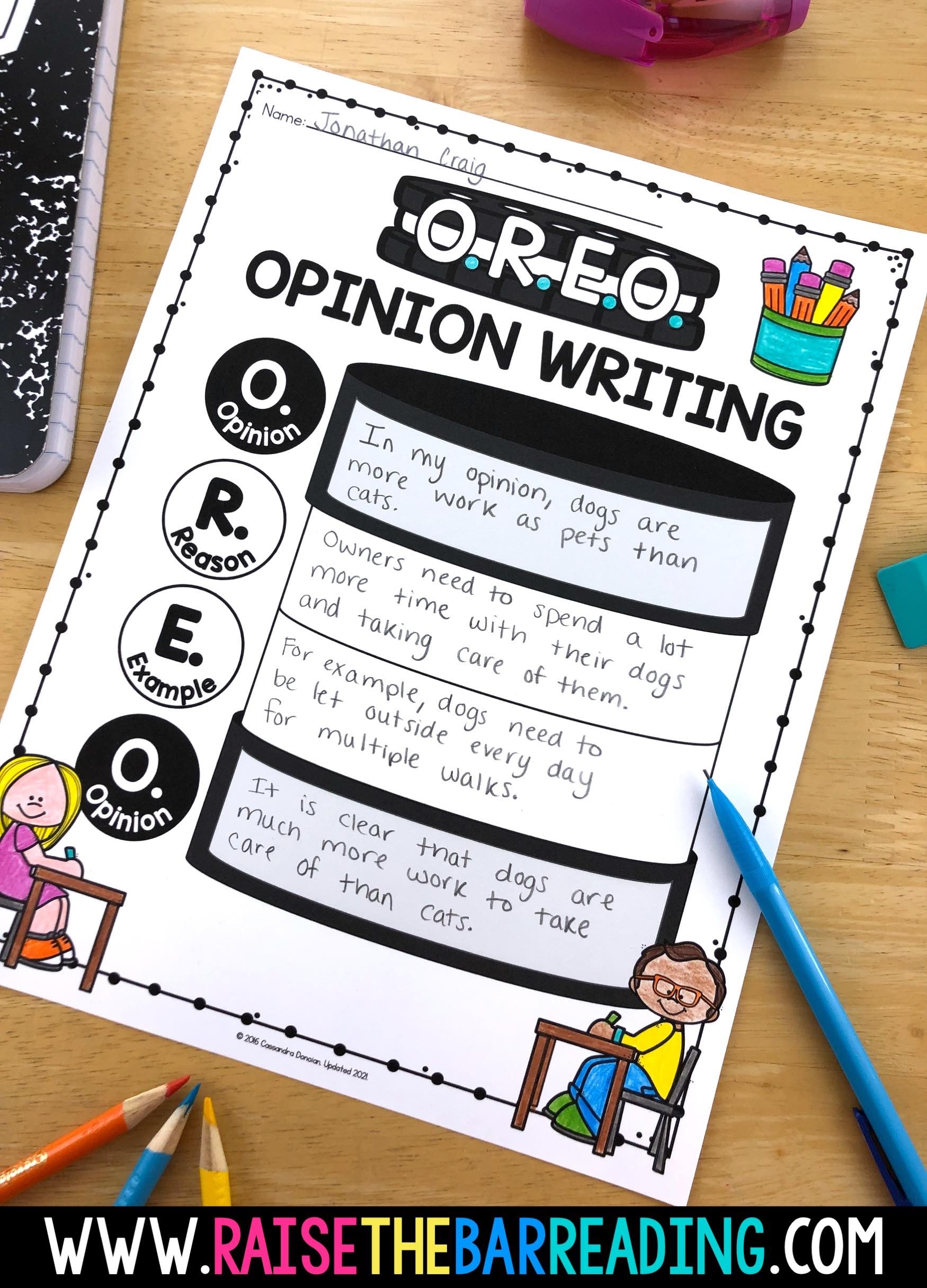OREO Opinion Writing Graphic Organizer Raise The Bar Reading