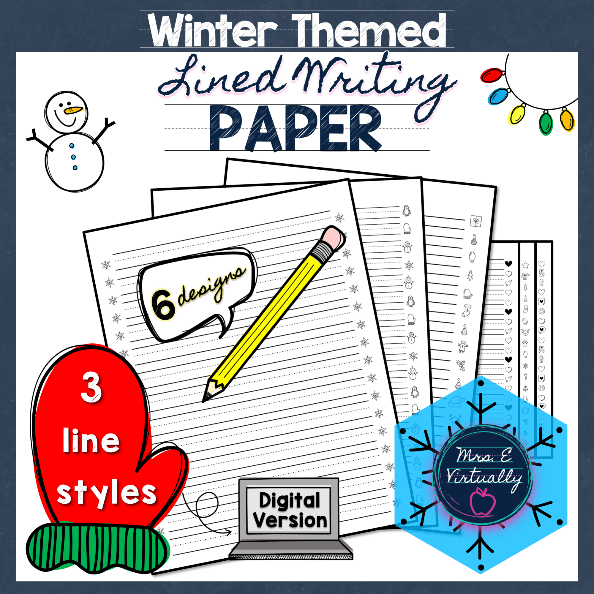 Primary Lined Writing Paper Printable Winter Themed Mrs E Virtually