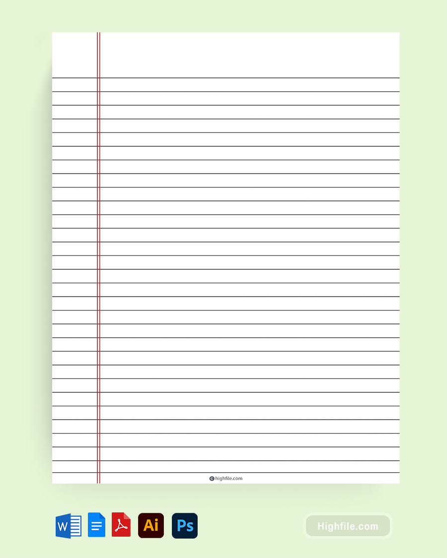 Printable A4 Lined Paper Word PDF Google Docs Adobe Illustrator Adobe Photoshop Highfile