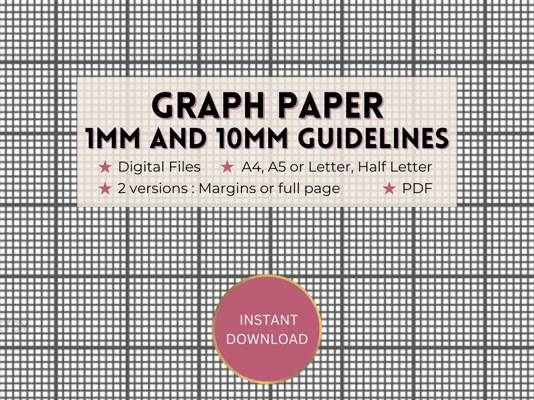 Printable Graph Paper 1mm And 10mm 1cm Guideline Grid Template Full Page And Margins Digital PDF Instant Download A4 a5 letter half Etsy
