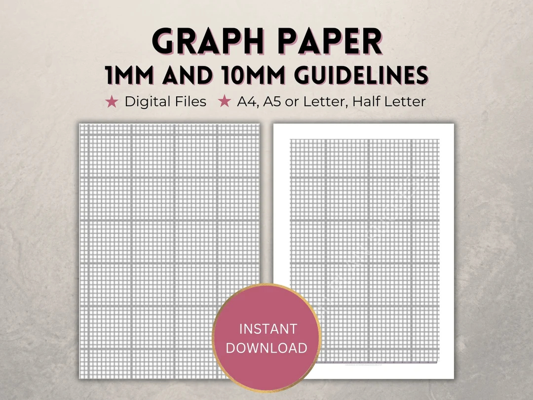 Printable Graph Paper 1mm And 10mm 1cm Guideline Grid Template Full Page And Margins Digital PDF Instant Download A4 a5 letter half Etsy