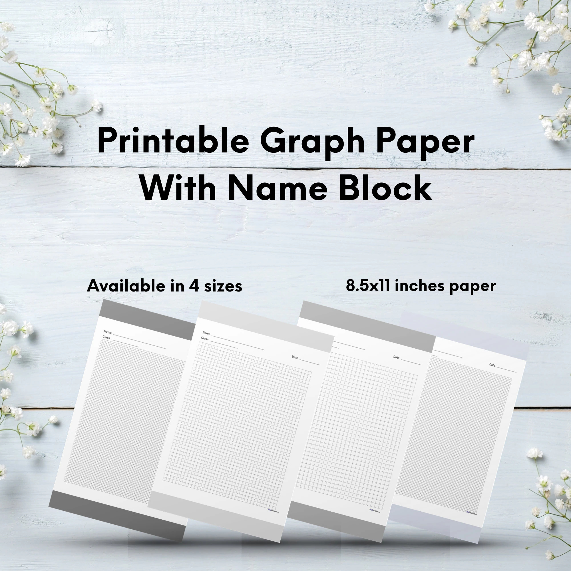 Printable Graph Paper With Name Block 4 Sizes Graph Paper Printable Etsy