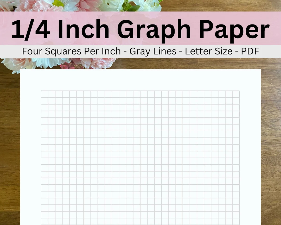 Printable Graph Template Paper Printable Graph Paper Quarter Inch 25 Inch Four Squares Per Inch 1 4 Inch Squares Drawing School Math Etsy