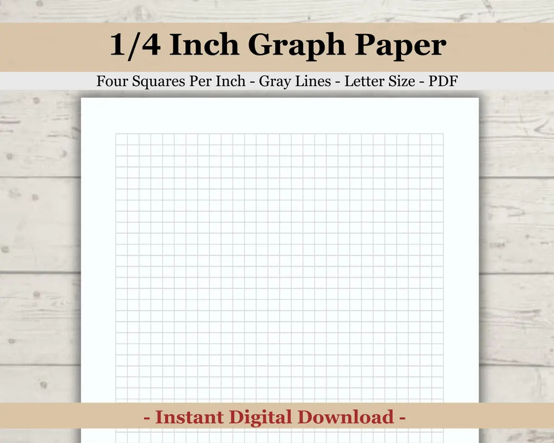 Printable Graph Template Paper Printable Graph Paper Quarter Inch 25 Inch Four Squares Per Inch 1 4 Inch Squares Drawing School Math Etsy