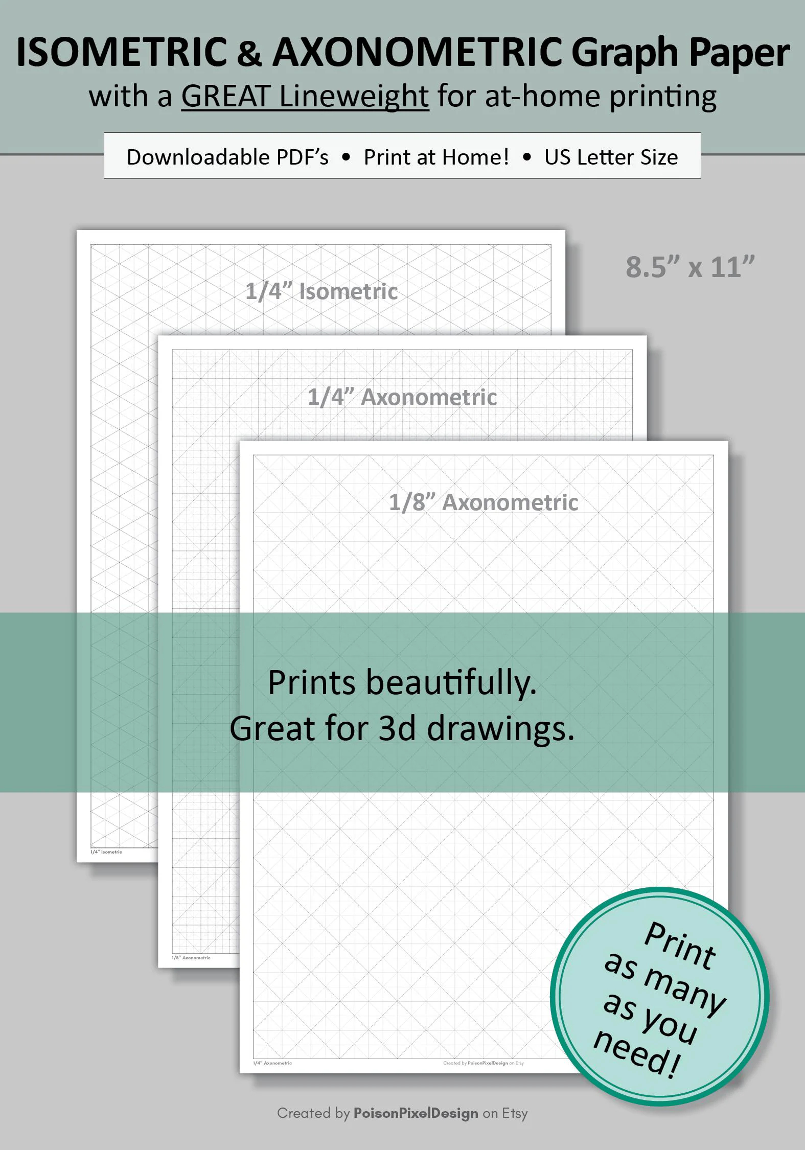 Printable Isometric Axonometric Graph Paper Grid Paper 3D Paper Angled Grid Paper Great Lineweight For At home Printing Etsy