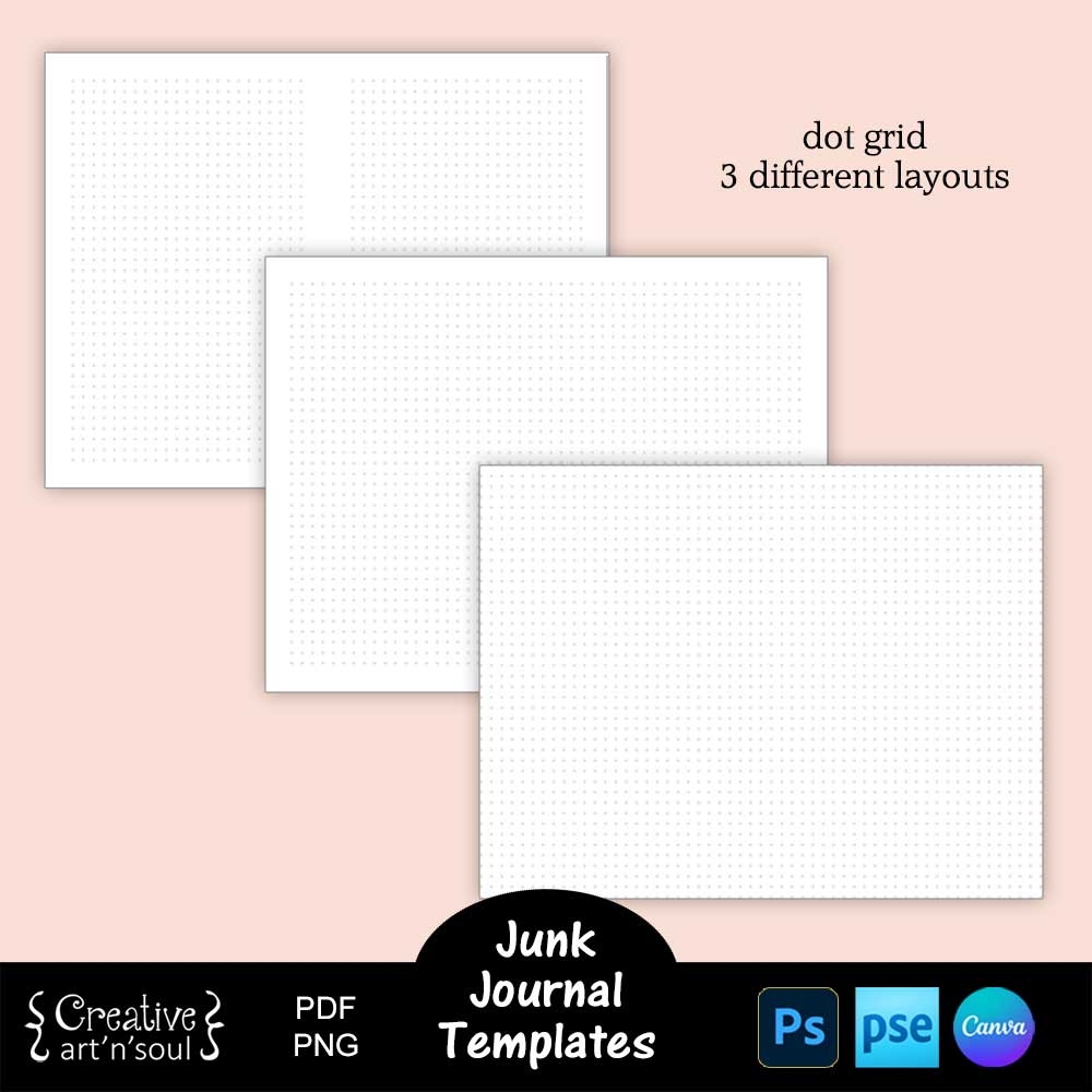 Printable Junk Journal Templates Junk Journal Page Overlays 11 x8 5 Lines Dots Grid Creative ArtnSoul