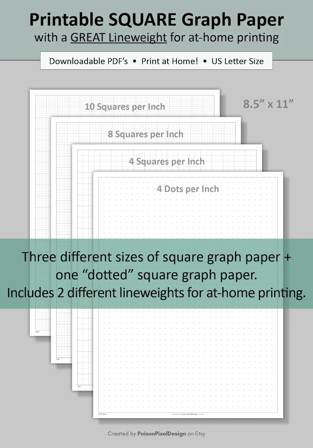 Printable Square Graph Paper Grid Paper Dotted Paper Squared Paper Great Line Weight For At home Printing Four Sizes Or Styles Etsy