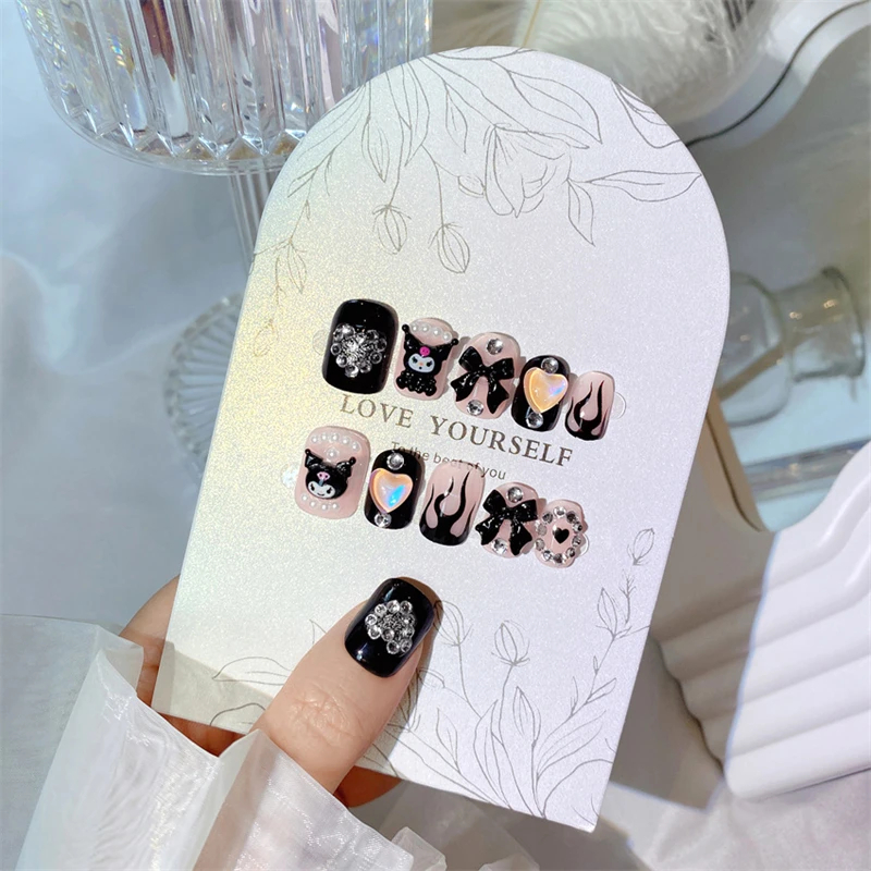 Sanrio Kuromi Fake Nails Cartoon Anime Cute Nail Patches Fashion Charm Good looking Nail Sticker Women Kawaii Holiday Gifts AliExpress