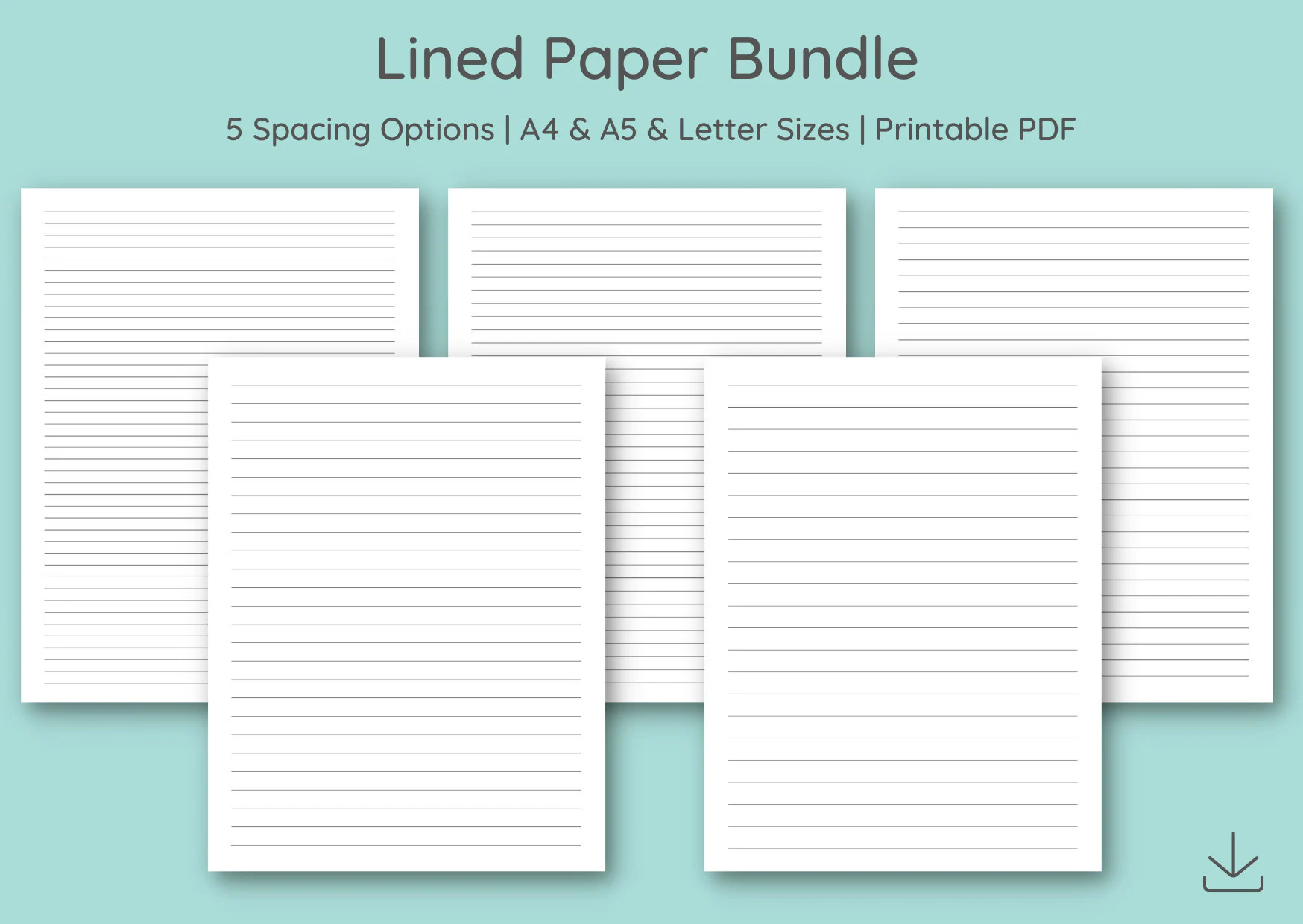 Set Of 5 Printable Lined Paper 15 Templates Wide Ruled Paper College Ruled Paper Narrow Ruled Paper A4 A5 Letter PDF Download Etsy