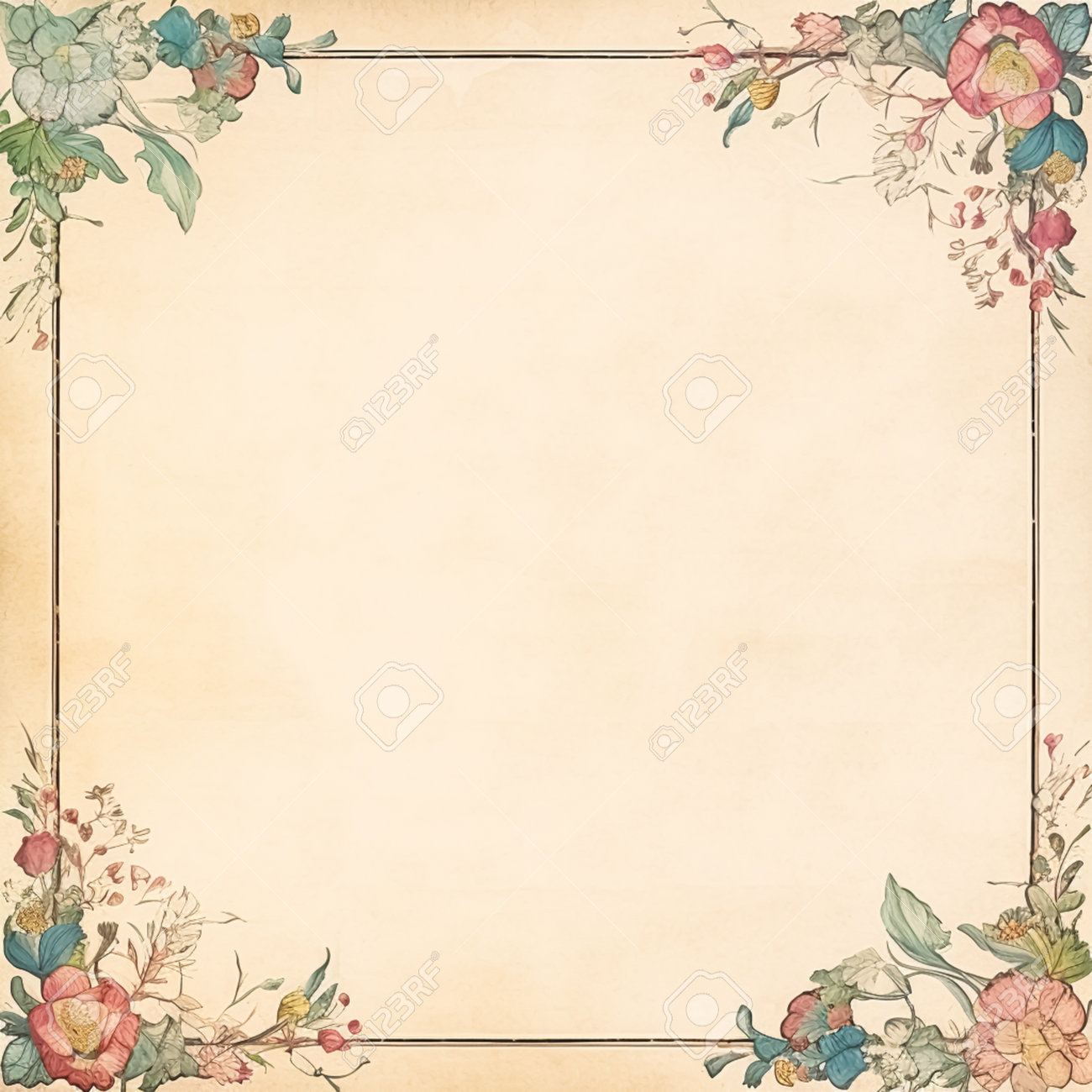Square Blank Vintage Floral Paper Background For Printable Digital Paper Art Stationery And Greeting Card Illustration Idea Stock Photo Picture And Royalty Free Image Image 208245035 