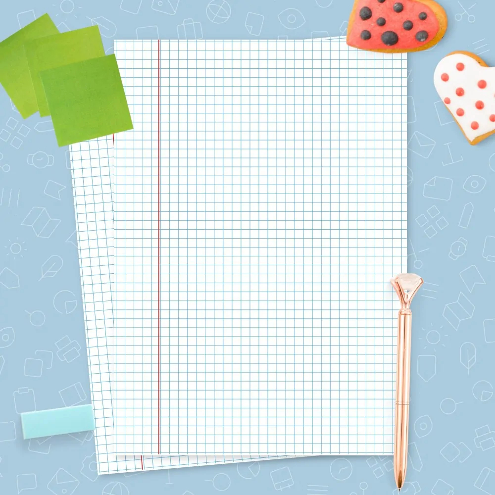 Squared Narrow Ruled Blue With Margin Template Printable PDF
