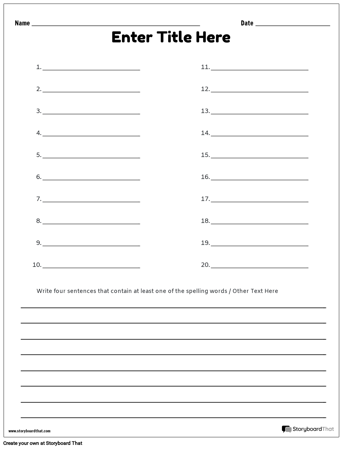 Spelling Test Paper Printable