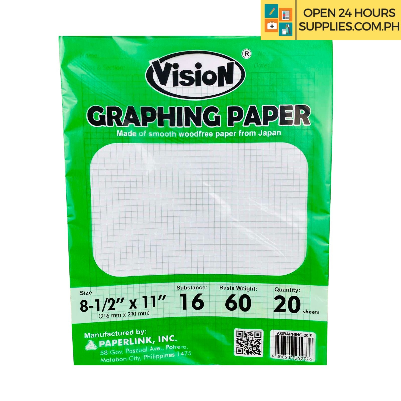 Vision Graphing Paper 20 Sheets 216 X 280 Mm Supplies 24 7 Delivery